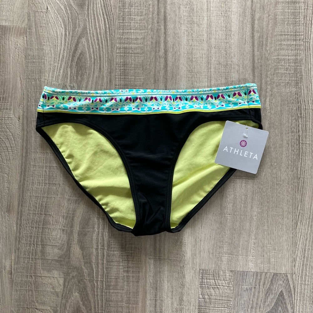 Athleta Tide Black and Green Bikini Bottom NWT